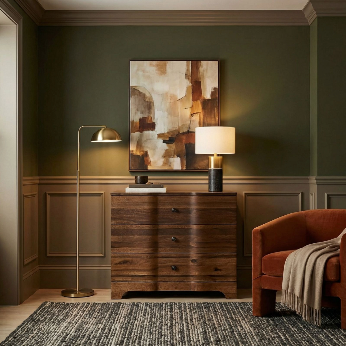 Claud Waved Chest, Ebony or Dark Walnut - Dresser Drawer Detail | Bone & Brass