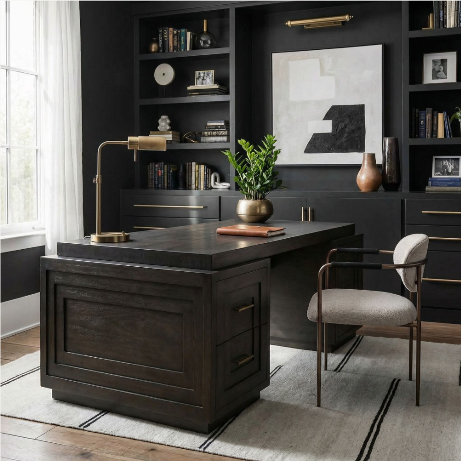 Mentor 2-Sided Desk Pale Black - Desk Surface Detail | Bone & Brass