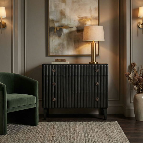 Daryl Pale Black Ribbed Dresser - Dresser Side View | Bone & Brass