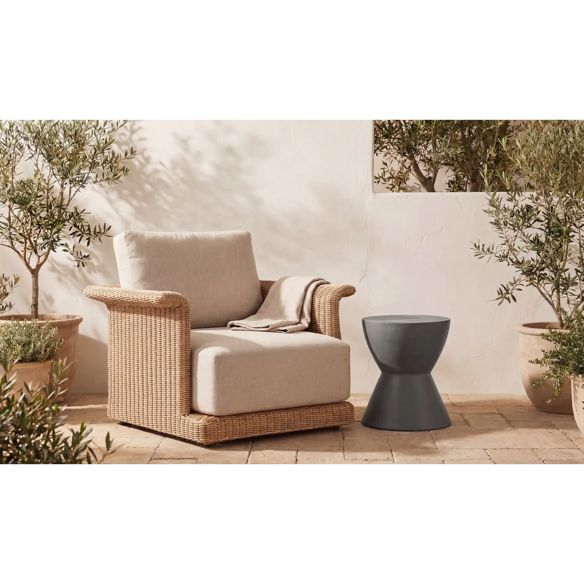 Hourglass Gray Concrete Outdoor Stool - Detail View | Bone & Brass