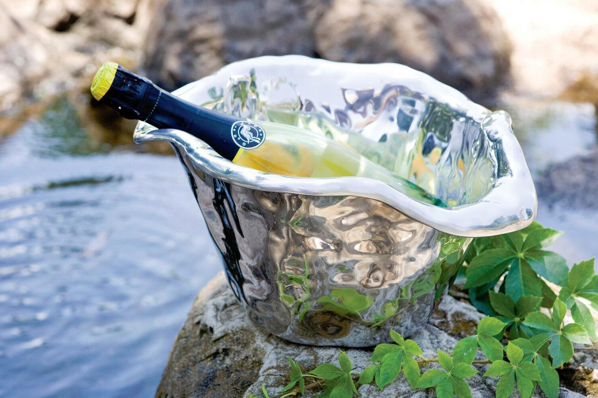 Vento Silver Scalloped Ice Bucket - Ice Bucket Side View | Bone & Brass