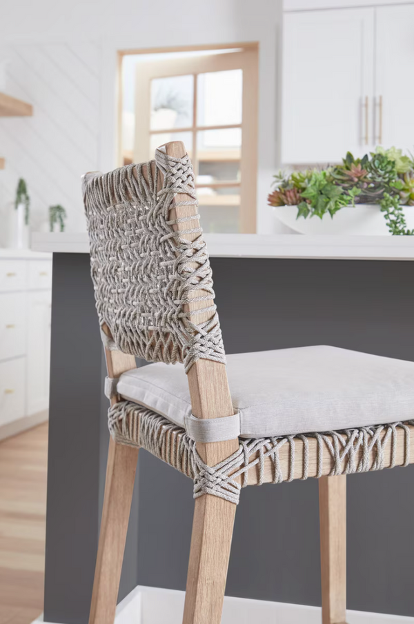 Cassie Taupe Rope Counter Stool - Stool Side View | Bone & Brass