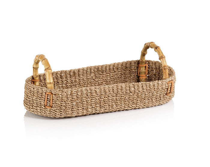 Timor Multipurpose Abaca Tray with Bamboo Handles, Medium
