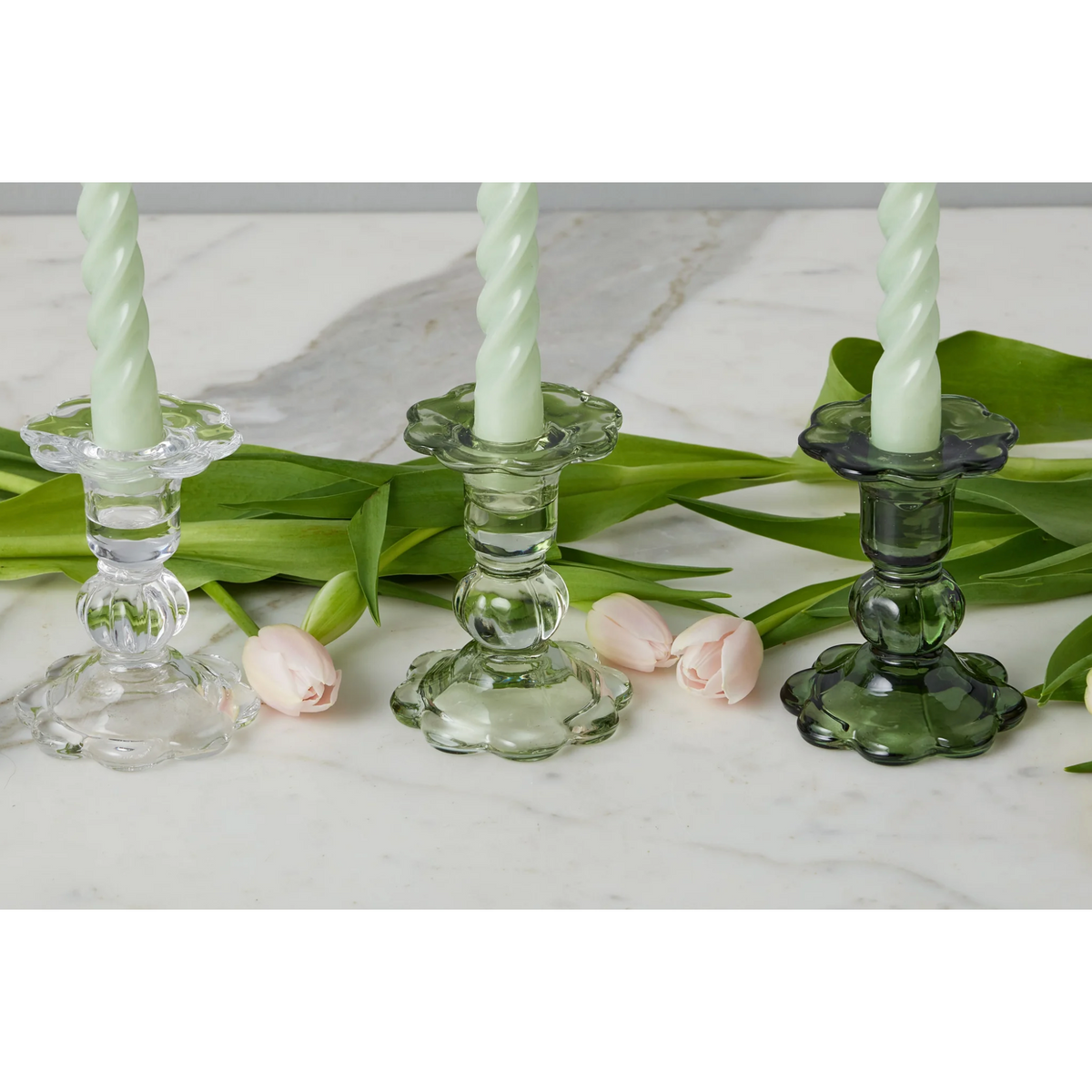 Green Gradient Candlestick Holders, Set of 3