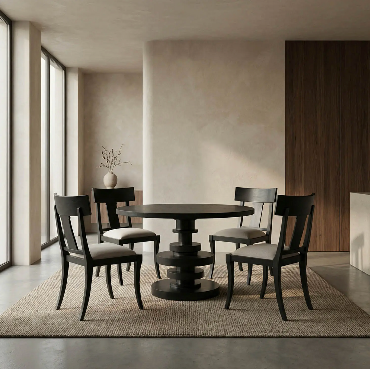 Corum Round Dining Table, Hand Rubbed Black