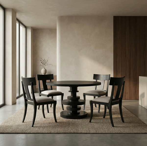 Corum Round Dining Table, Hand Rubbed Black