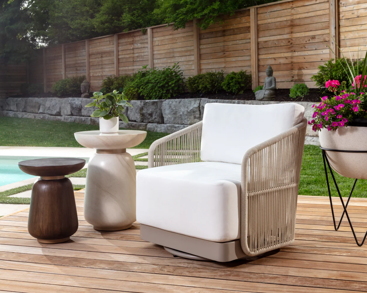 Allariz Swivel Greige Rope & White Outdoor Armchair