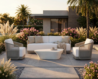 Allariz Swivel Greige Rope & White Outdoor Armchair