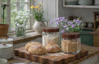 Fluted Glass Canisters with Wood Lid