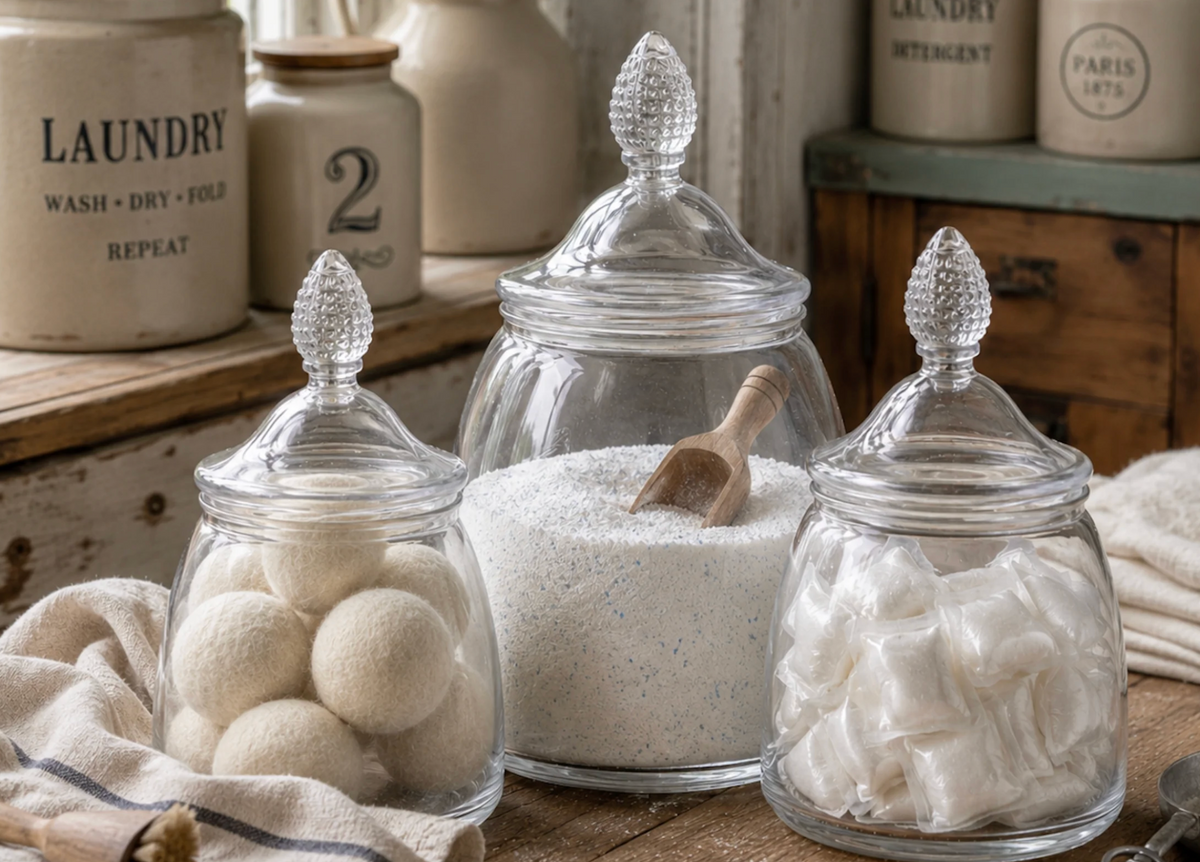 Teardrop Lidded Clear Glass Canisters