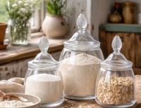 Teardrop Lidded Clear Glass Canisters