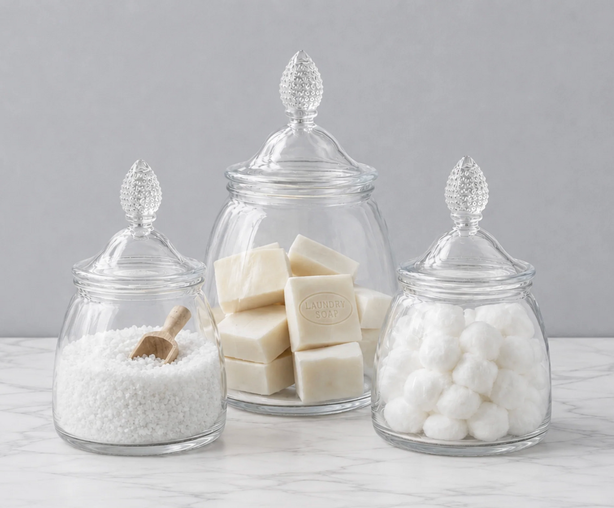 Teardrop Lidded Clear Glass Canisters