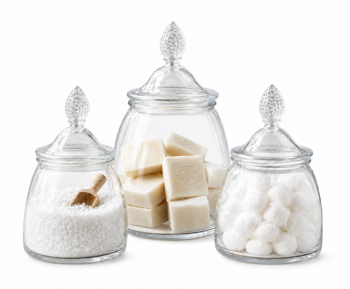 Teardrop Lidded Clear Glass Canisters