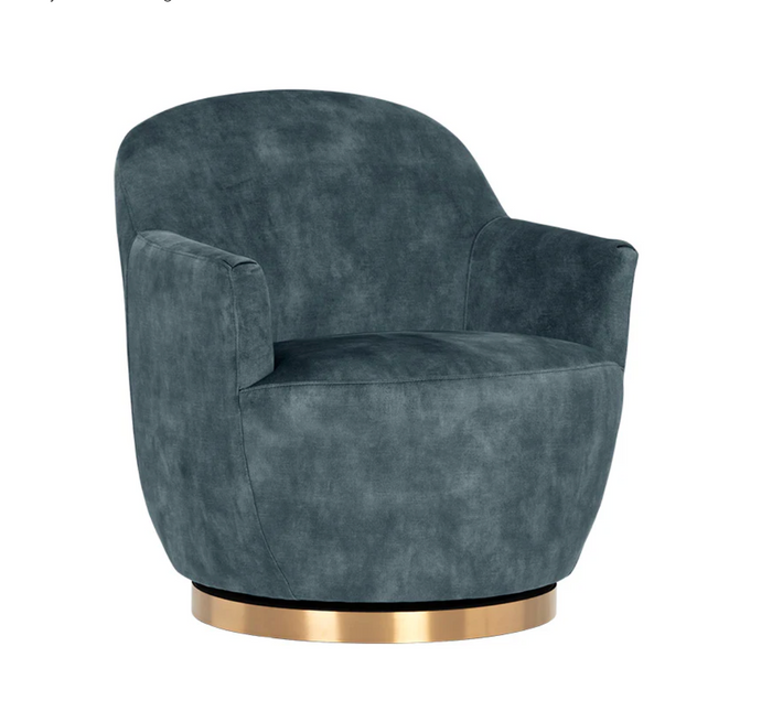 Casey Agean Blue & Brass Swivel Lounge Chair