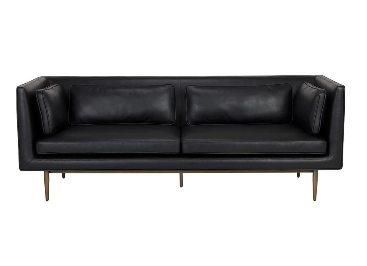 Batavia Black Leather Channeled Sofa