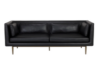 Batavia Black Leather Channeled Sofa