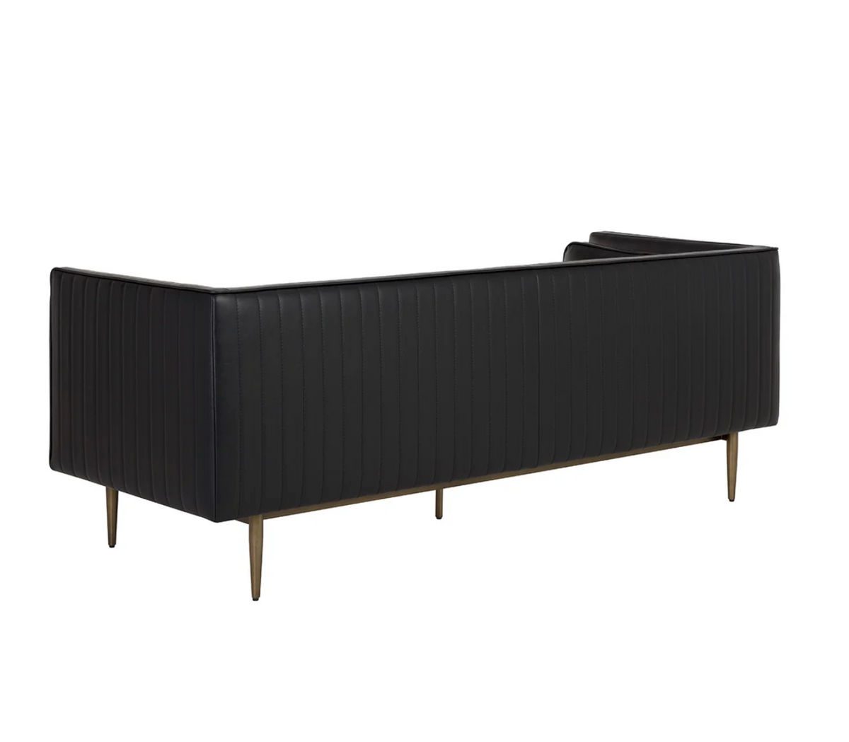 Batavia Black Leather Channeled Sofa