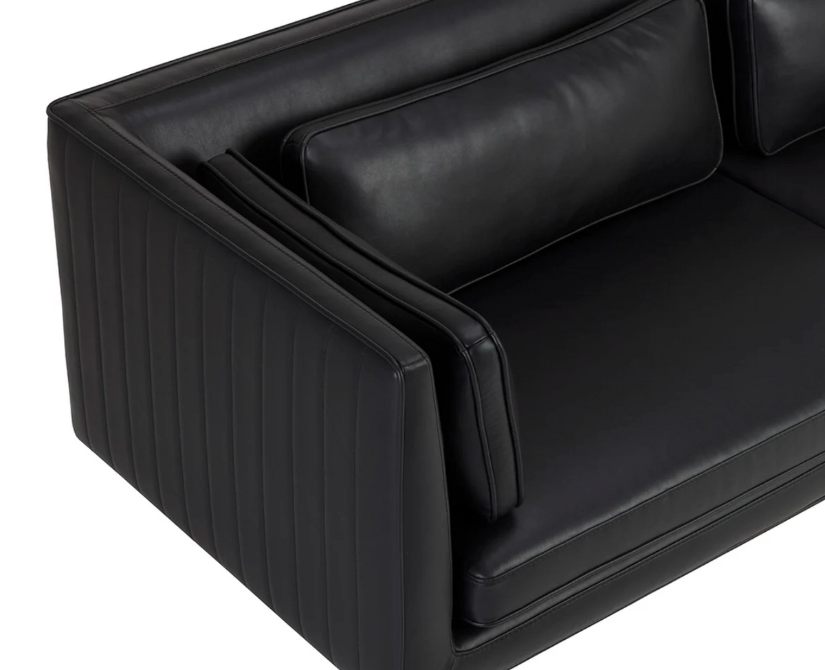 Batavia Black Leather Channeled Sofa