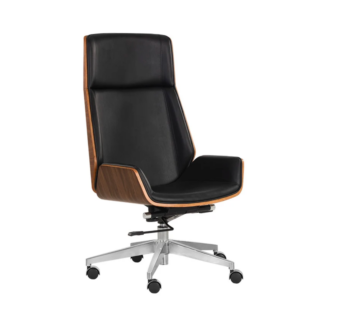 Rhett Black Leather & Walnut Office Chair
