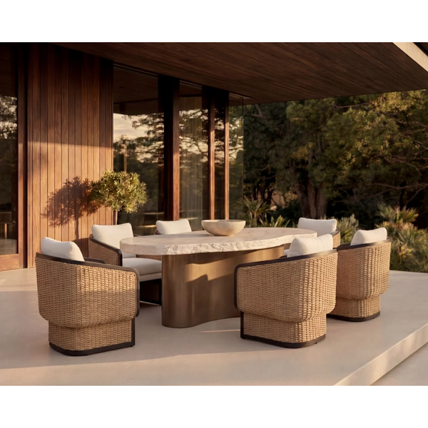 Olbia Natural Rattan & Boucle Outdoor Lounge Chair