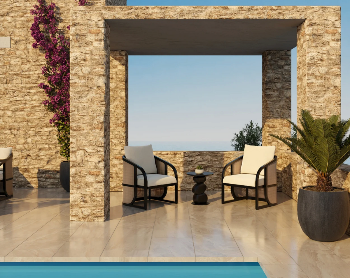 Palermo Natural Wicker, Charcoal & Cream Lounge Chair