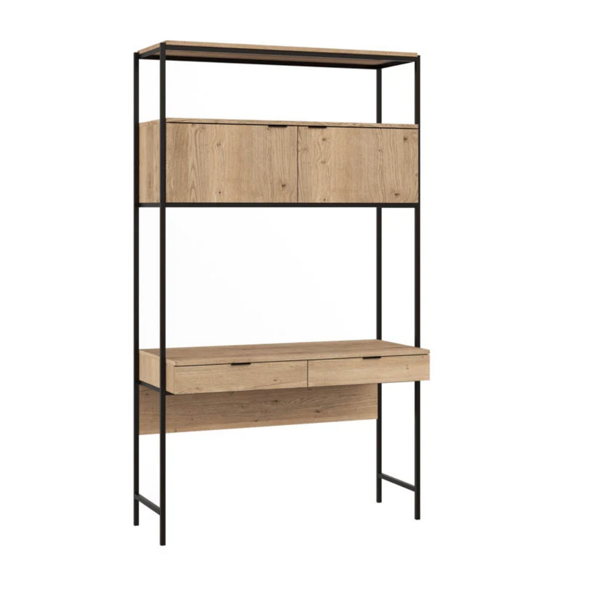Ambrose Modular Rustic Oak Bookcase Desk