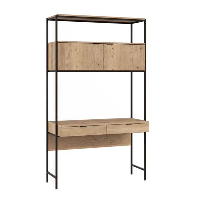 Ambrose Modular Rustic Oak Bookcase Desk