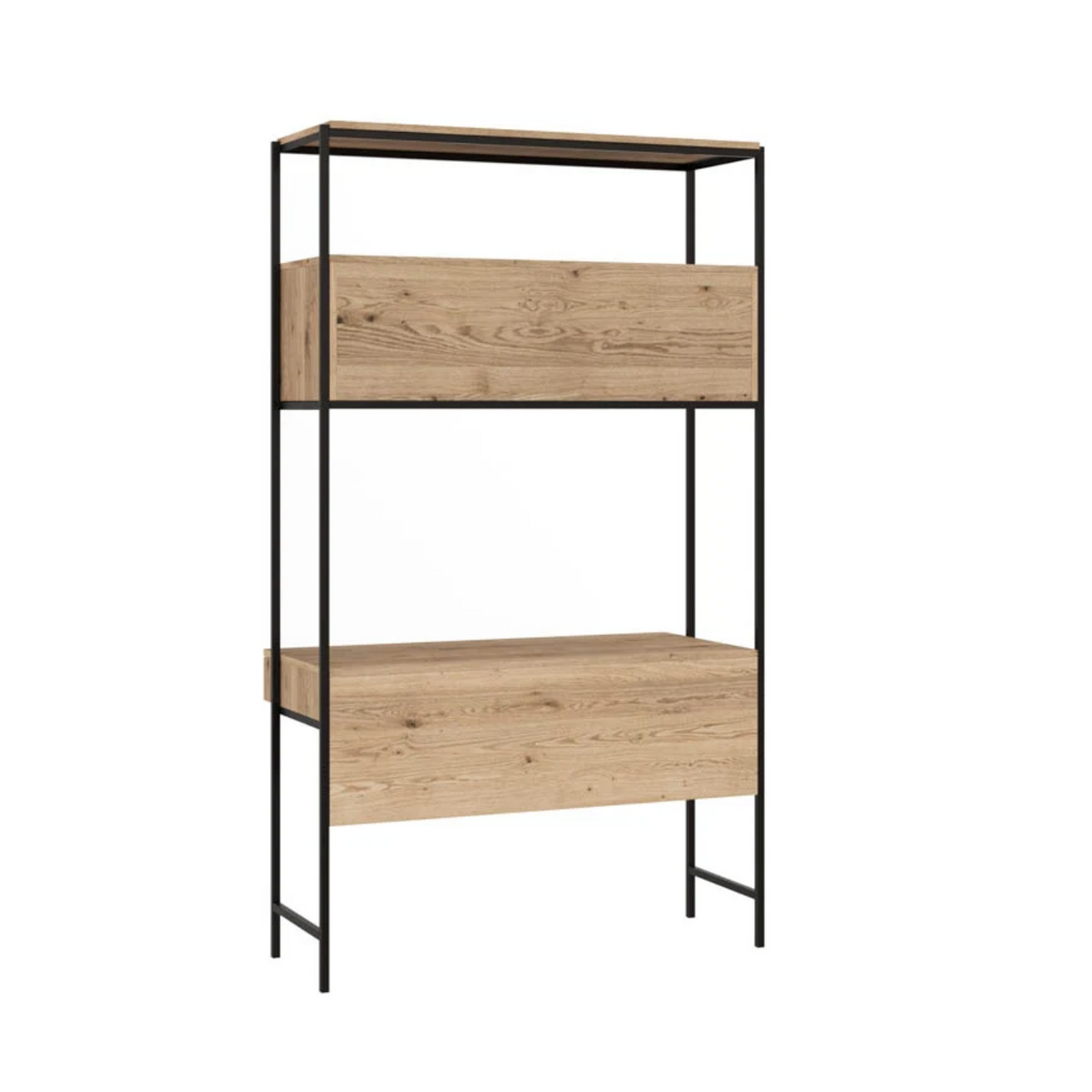 Ambrose Modular Rustic Oak Bookcase Desk