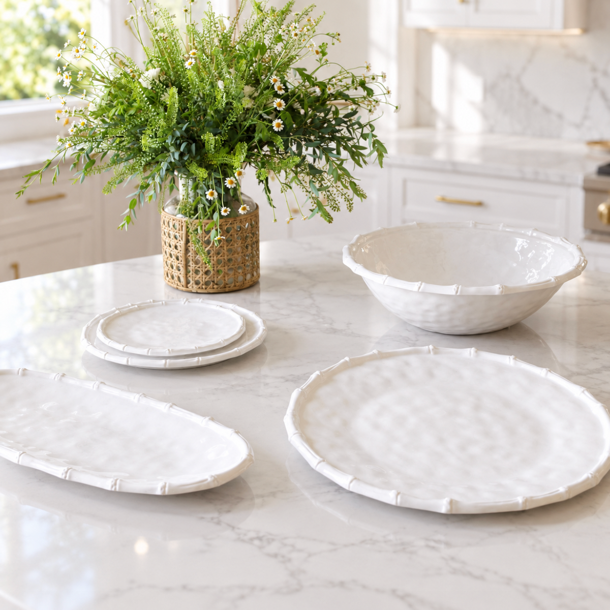 Vida White Bamboo 11" Dinner Plate Set of 4
