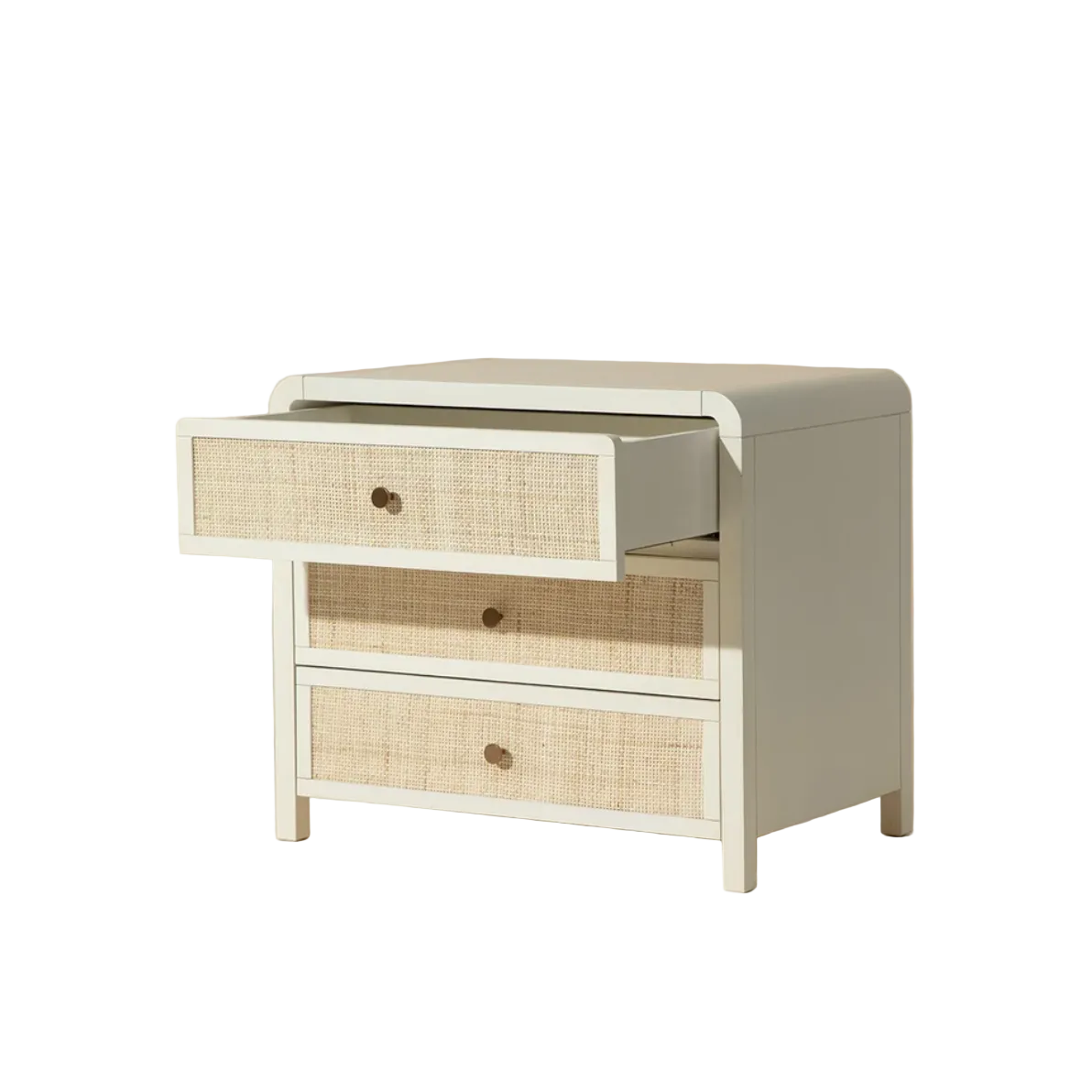 Tierra Antique White & Rattan Nightstand