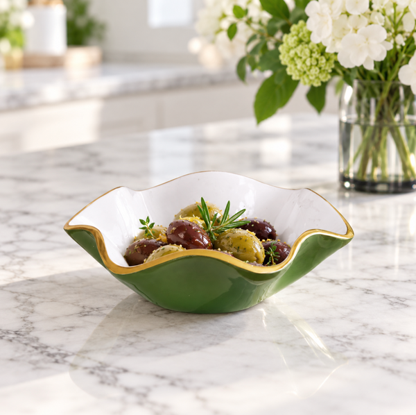 Encanto Carola Small Round Bowl Leaf Green & White