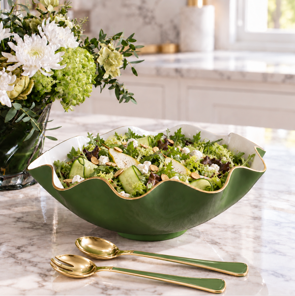 Encanto Soho Salad Servers Leaf Green & Gold