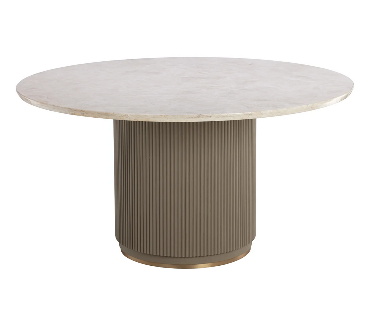 Cataldi Round Beige Marble & Taupe Faux Leather Dining Table
