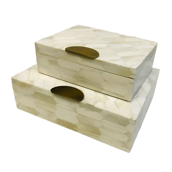 Hexagonal Bone & Brass Accent Decorative Box