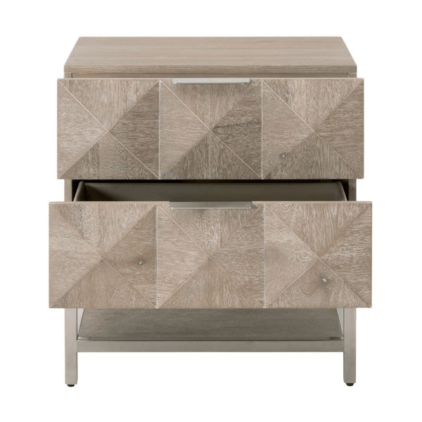 Atlas Gray Acacia & Stainless Steel 2-Drawer Nightstand