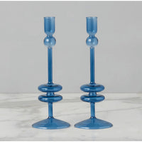 Sapphire Glass Candlestick Pair