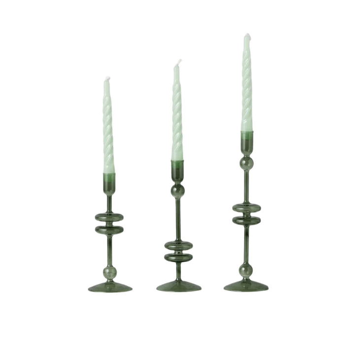 Emerald Glass Candlestick Pair