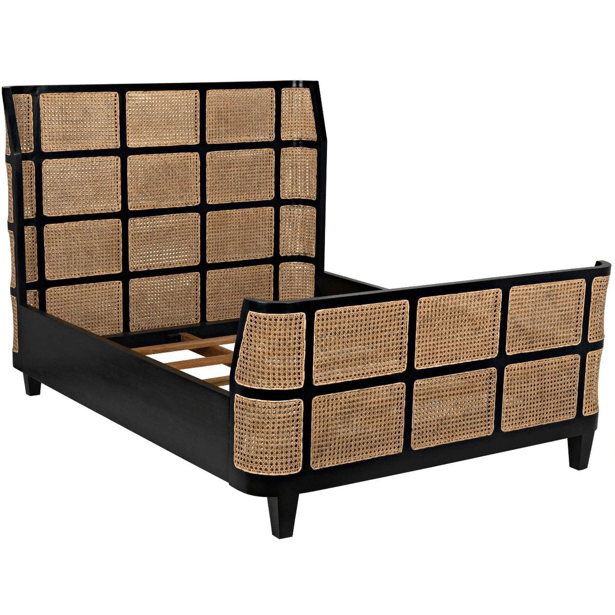 Portia Mahogany Cane Paneled Bed - Bed Frame Detail | Bone & Brass