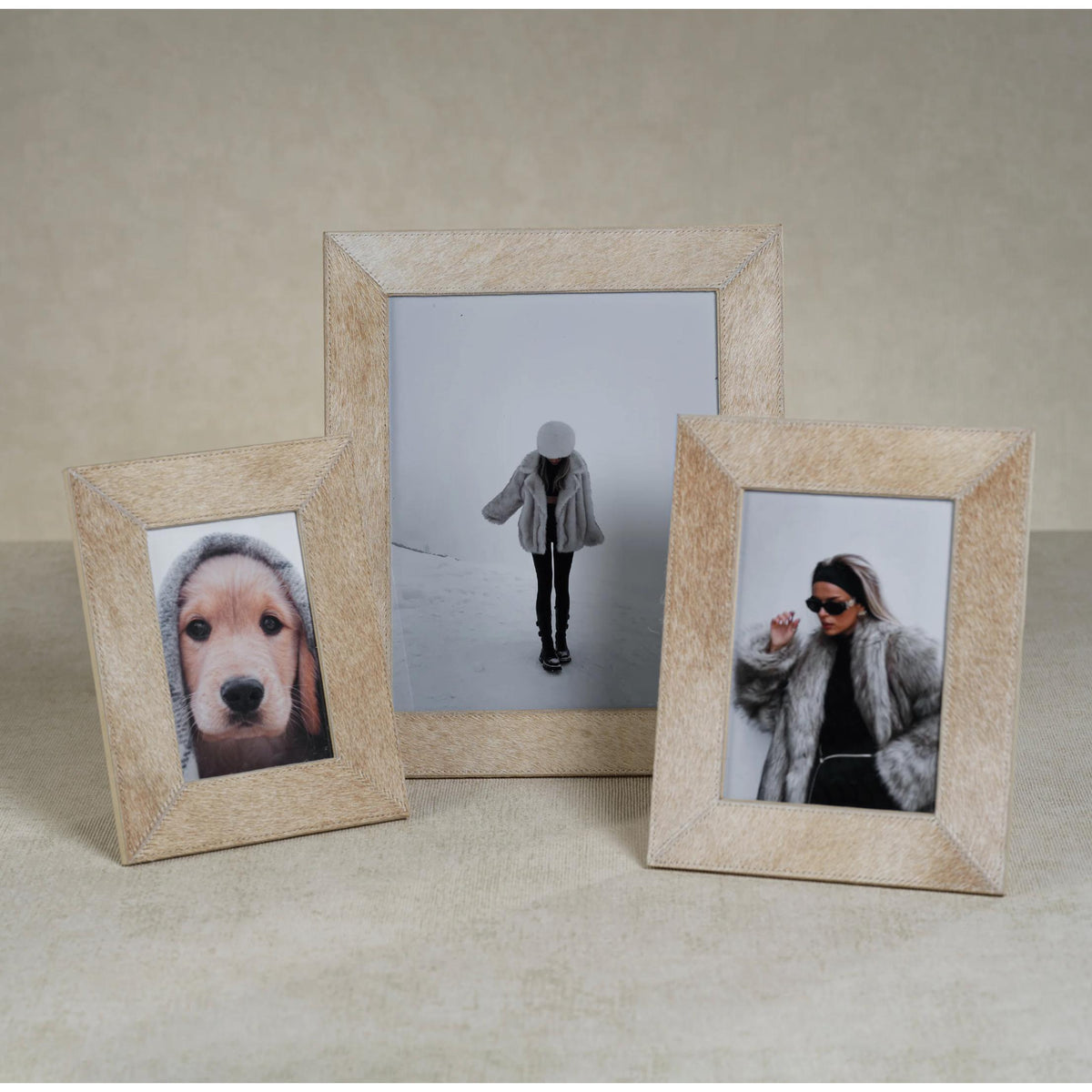 Corviglia Natural Beige Hair On Hide Photo Frame - Frame Detail | Bone & Brass
