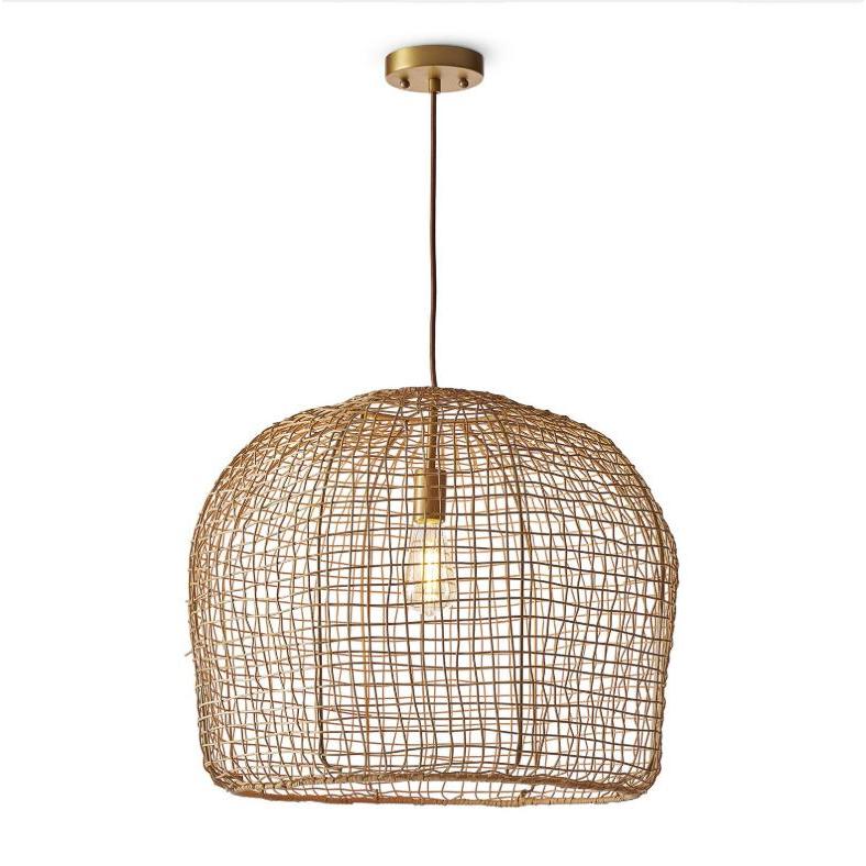 Selene Natural Woven Pendant Large | Bone & Brass