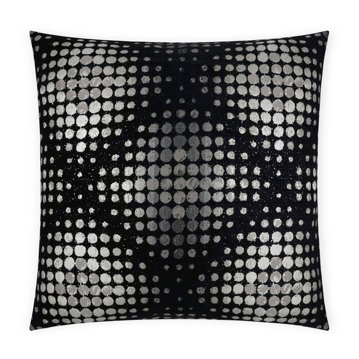 Selfie Onyx 24" square decorative pillow with silver textured polka dot pattern on black.