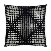 Selfie Onyx 24" square decorative pillow with silver textured polka dot pattern on black.