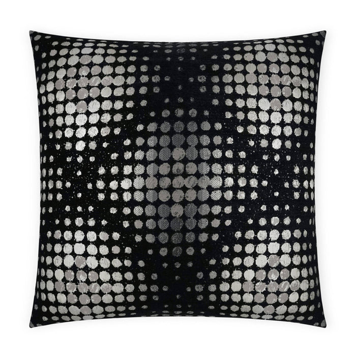 Selfie Onyx 24" square decorative pillow with silver textured polka dot pattern on black.