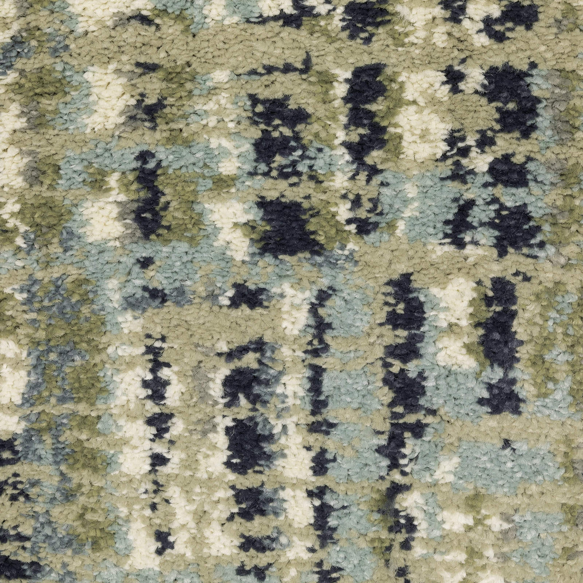 Seneca Beige & Green Casual Rug with dense, high pile polypropylene texture and modern abstract pattern.