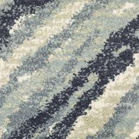 Seneca Blue & Ivory Chevron Rug with dense, high-pile polypropylene texture in blues, grays, and ivory.