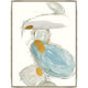 Abstract giclee painting with blue, grey, and gold leaf accents in a light frame.