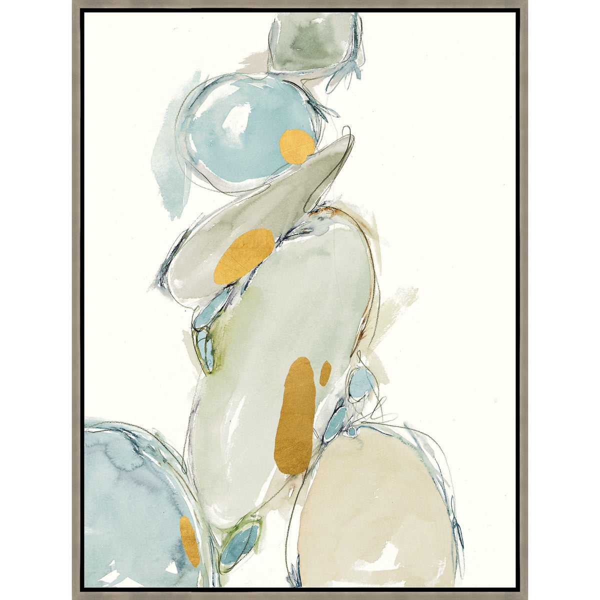 Sense Balance II giclee painting by Sara Brown, featuring abstract shapes in blue, green, and gold leaf.