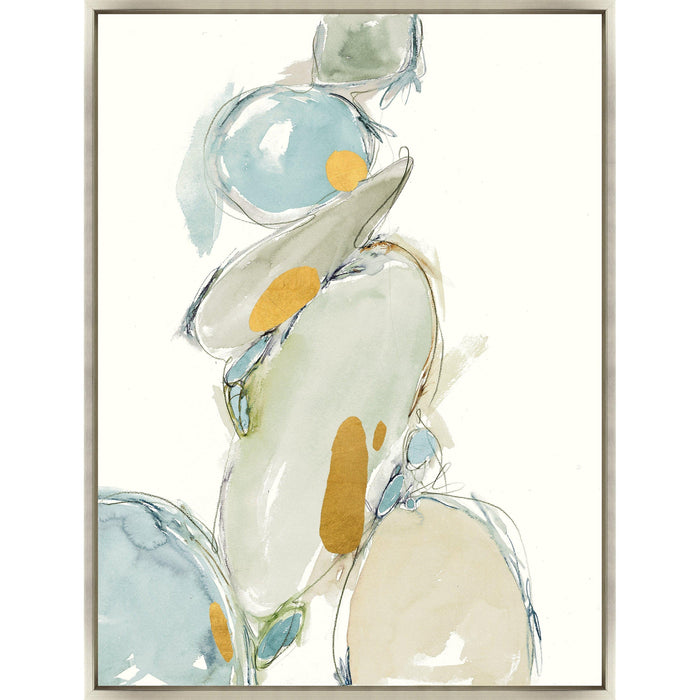 Abstract Sense Balance II giclee painting by Sara Brown, featuring gold leaf, blue, green, and beige tones.