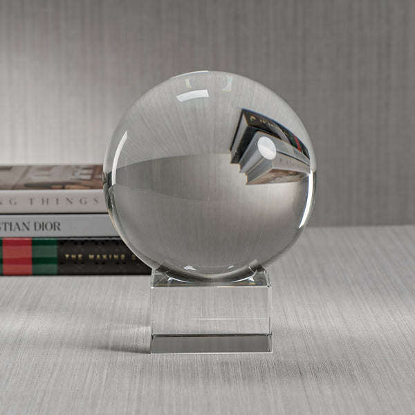 Serenity Decorative Crystal Glass Orb on Base - Detail View | Bone & Brass