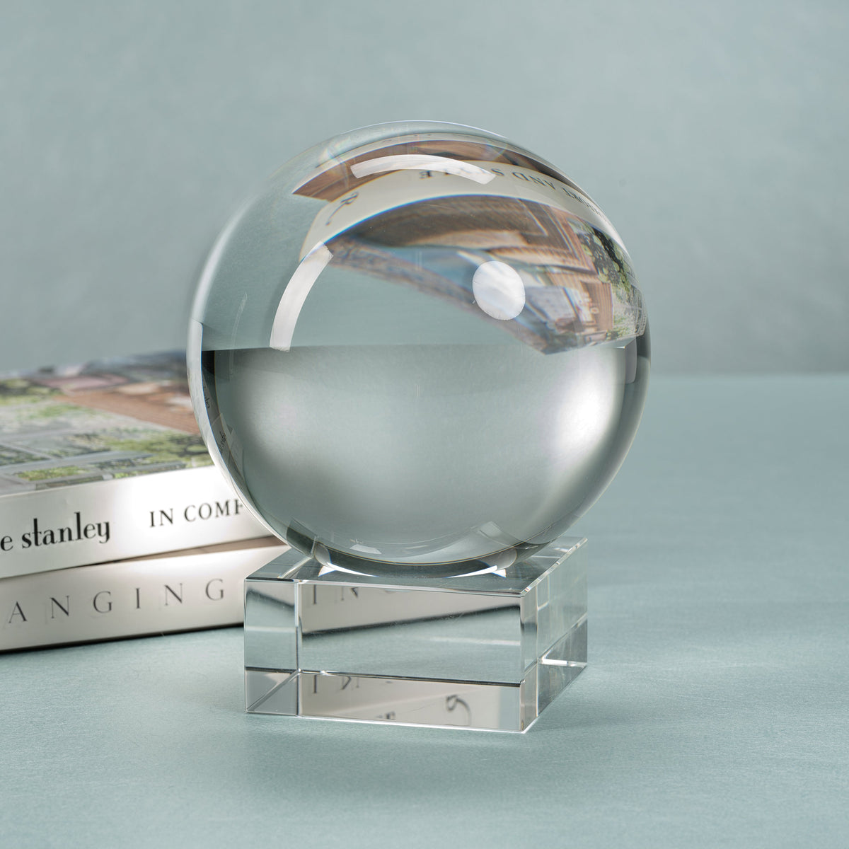 Serenity Decorative Crystal Glass Orb on Base - Close Up | Bone & Brass